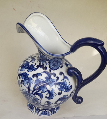 VINTAGE JUG-BIG ORNATE BLUE/WHITE-DAN SAMUEL AS NEW-H23cm HEAVY COLLECTABLES