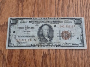 1929 $100 Dollars National Currency - Chicago Brown Seal - G00172512A