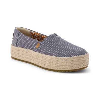 TOMS Valencia Canvas Platform Espadrilles Flats Niagara Mist Chambray Dot