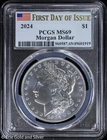 2024-P $1 Morgan Silver Dollar PCGS MS 69 | FDOI Uncirculated UNC BU