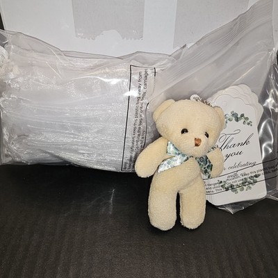 Mini Plush Bears Wedding Party Favor 50 Sets Bulk Mesh Bags Thank You Tag