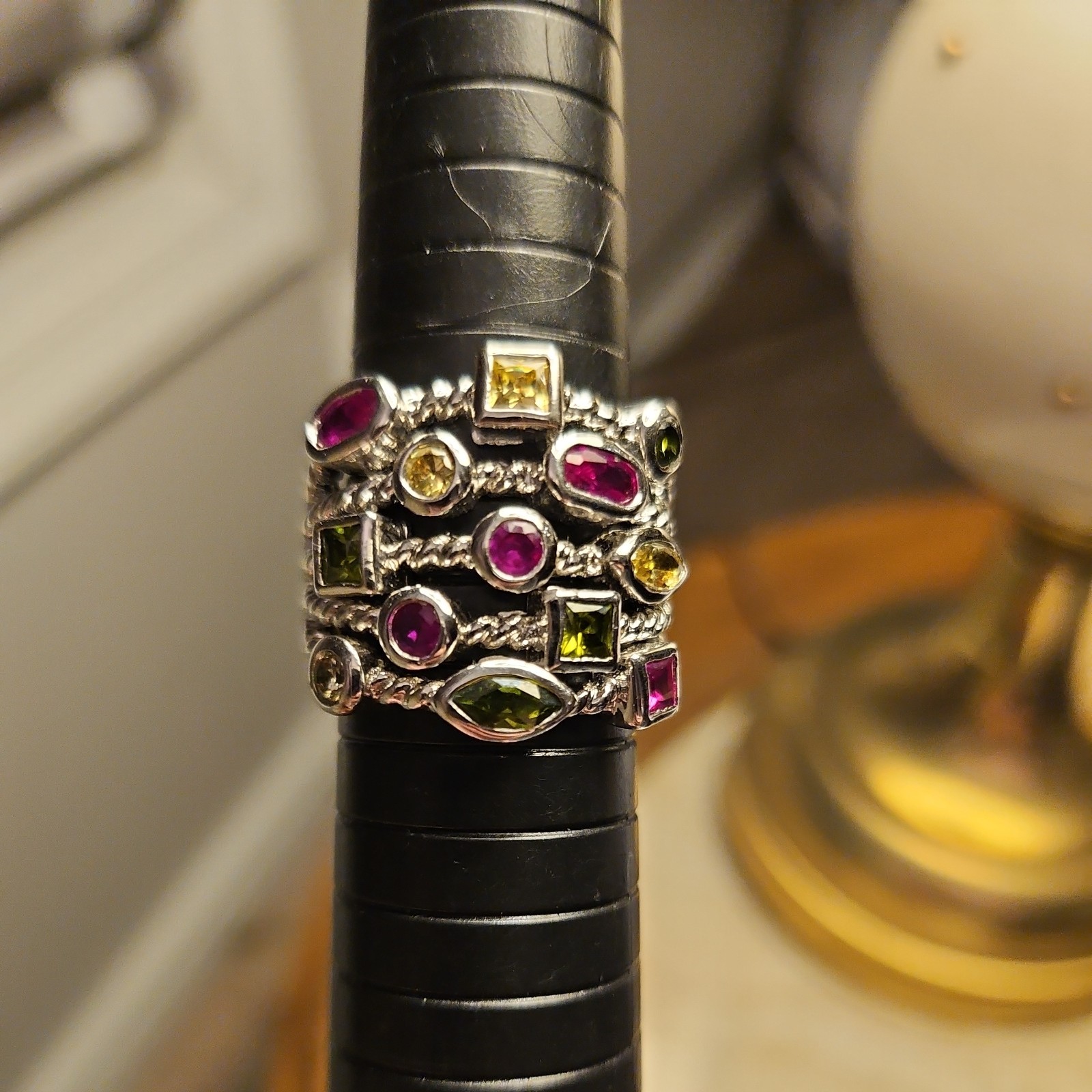 Big Statement Unique Silver Tone Multicolor Stone… - image 13