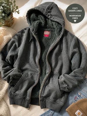 C.E. Schmidt Workwear Fit For Her Sherpa Lined Full Zip Hoodie Women L Gray