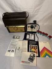 Vintage Polaroid OneStep Camera Bundle Rainbow Stripe Case Flash Cubes Manuals