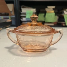 Antique Anchor Hocking Princess Pink Depression Hlass Sugar Bowl W Lid, 1930s