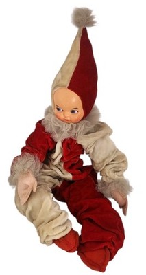 Vintage Plastic Face Bendable Girl Christmas Pixie Jester Doll Red