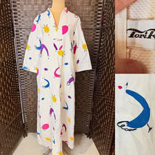 Vintage 1960s Tori Richard Bird Print Caftan Maxi Dress Hawaiian Mod Talon Zip