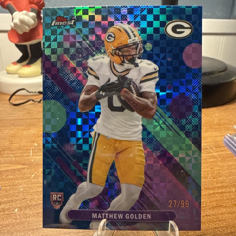 2025 Topps Finest #25 Matthew Golden Blue Geometric Refractor /99 RC Packers NFL