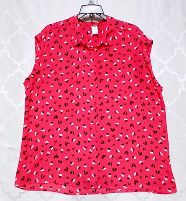 NOW Brand Sleeveless Cherry Color Hidden Button Front Blouse Heart Print Size 18