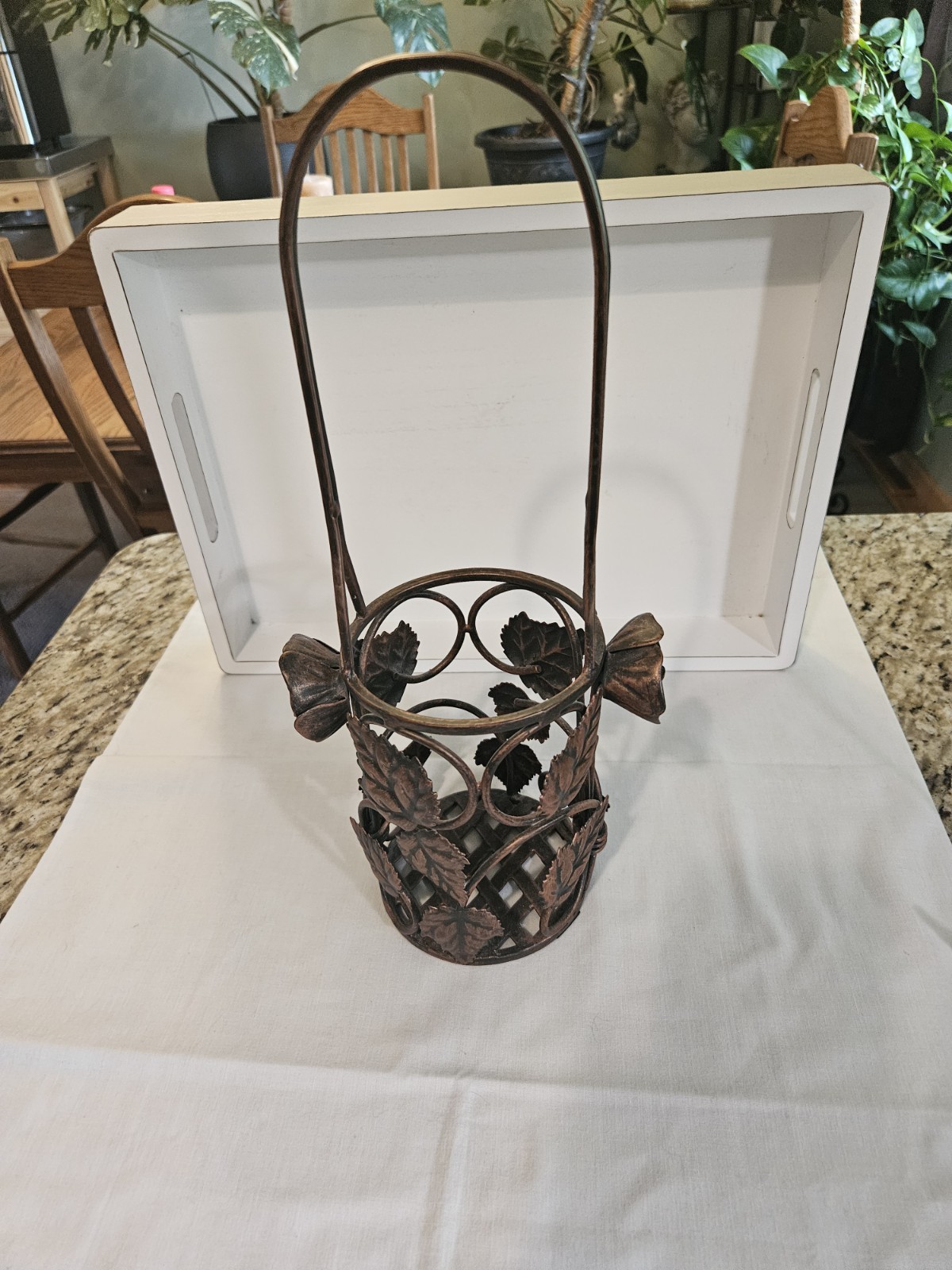 Vintage Metal Wine Bottle Holder Grape Leaf Caddy Bronze Farmhouse ...