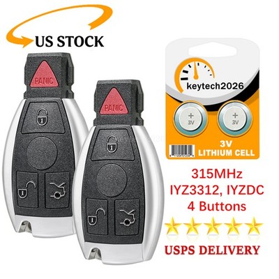 2 for Mercedes Benz Remote Control Key Fob 4Button IYZ-3312 C E S G Class CLK GL