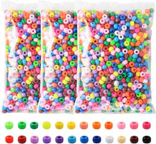 Pony Beads 3600 Pcs 6X9Mm Multi-Colored Plastic Craft Beads Set, Bulk Rainbow...