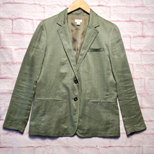 J Crew Blazer Womens 6 Green Linen Two Button Casual Jacket Costal Preppy Earthy