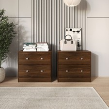 Trenton 2-Drawer Nightstand Set of 2 Modern Side Tables Bedroom Brown