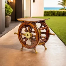 Wooden Hand Crafted Ship Wheel Table Home Decor (12 Inches)