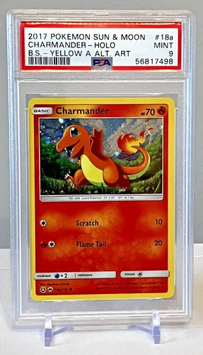 2017 Pokemon Sun & Moon Charmander #18a | Yellow A Alt Art | PSA 9 MINT