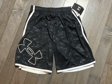 Under Armour Stunt Emboss Shorts Boys Size Large Black Camo Athletic Shorts NWT