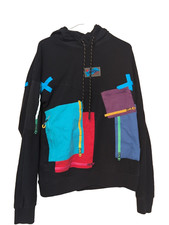 Cookies Patchwork Zipper Pockets Multicolor Streetwear Pullover Hoodie Size XL