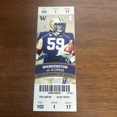 2014 ILLINOIS AT WASHINGTON HUSKIES TICKET 9/13 SHAQ THOMPSON 2 DEF TDS