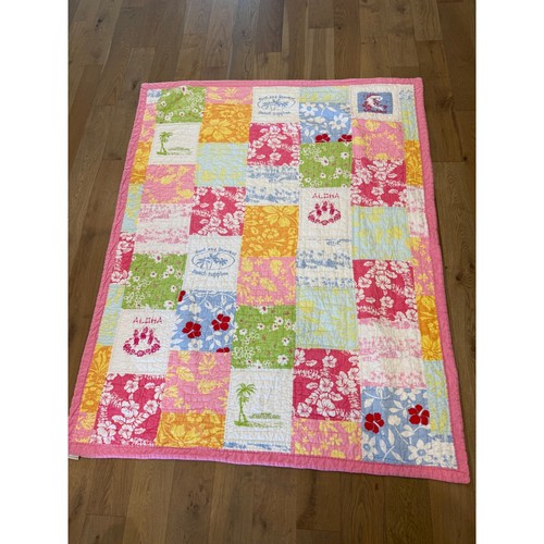 Pottery Barn Kids Island Surf Beach Aloha Patchwork Quilt Twin Pink Floral