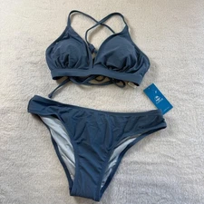 CUPSHE Steel Blue Crisscross Triangle Bikini Swimsuit Set Size S