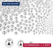 5 Sizes Smooth Round Beads, 300pcs 14K Silver Plated Beads Little Round Bead Sea