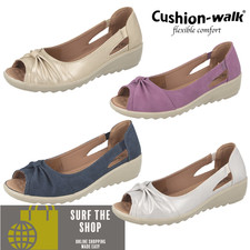 Ladies Comfort Open Toe Wedge Shoes in Standard or Wide Fit by Cushion Walk