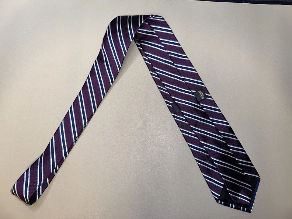 Brooks Brothers 346 Purple Navy Repp Stripe  100% Silk Necktie Made In USA - Image 4 of 4