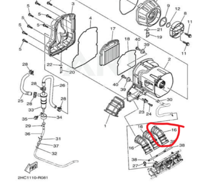 YAMAHA YXZ1000R YXZ1000 THROTTLE BODY TO AIR BOX INTAKE BOOT, DUCT