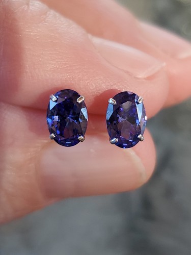 Tanzanite Labcreated Oval Cut Stud Earrings 14kt Solid White Gold - Picture 9 of 24
