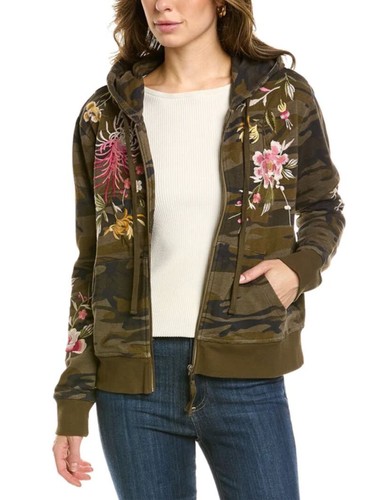 Johnny Was Modern Mei Zip Up Front Floral Hoodie Sweatshirt Olive Molly Camo New - Picture 1 of 8
