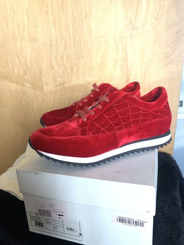 Charlotte Olympia Red Velvet Work It  Sneakers Size 37 US 7 With Box Spider Web - Picture 1 of 9