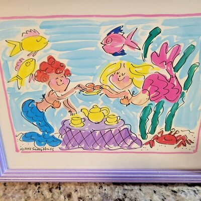 Sally Huss　サリーハース マーメイドのティーパーティ イラスト作品 Sally Huss Mermaid's Tea Party Hand Painted Framed Print Painting