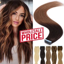Ombre 20/40PCS Tape In Real Remy Human Hair Extensions Thick Skin Weft FULL HEAD
