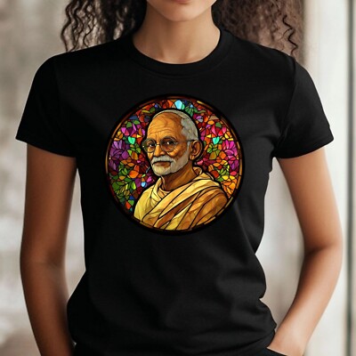 Frauen T-Shirt Mahatma Gandhi Buntglas Motiv Baumwolle Größe S bis 3XL