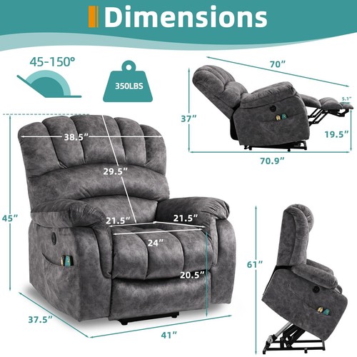 Large Power Lift Electric Recliner Chair with Extended Footrest for Elderly - Picture 3 of 46