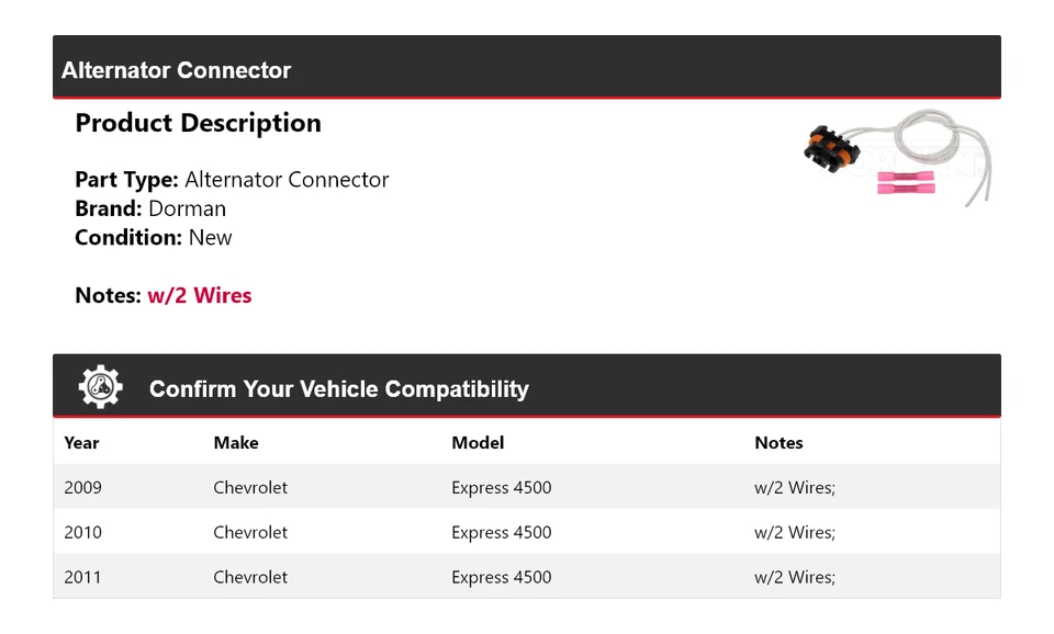 Conector alternador 2010 Chevrolet Express 4500 Dorman 2009-2011 - Imagem 2 de 4