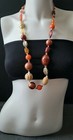 DESIGNER FALL BEADED NECKLACE LUCITE WOOD CHUNKY GLASS AMBER ORANGE BROWN BEADS  — photo 9