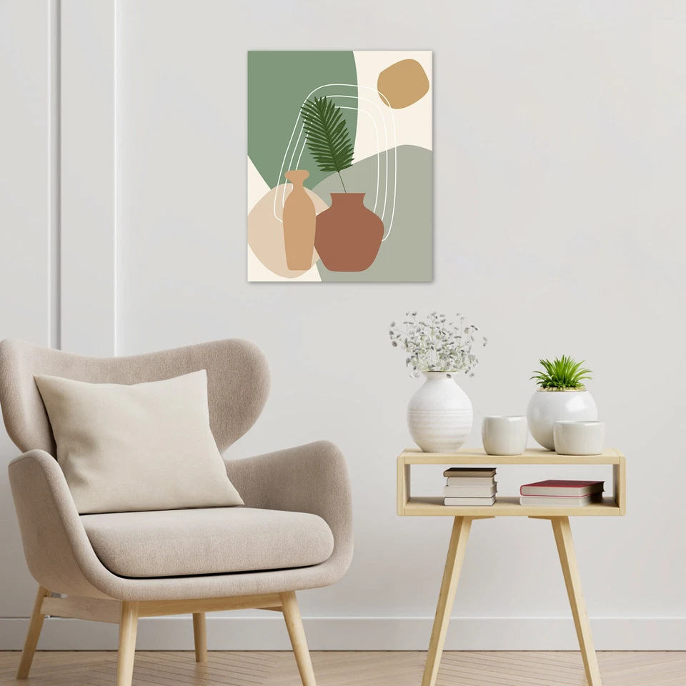 Plant Green Leaf Minimalist Mid Century Canvas Wall Art for Bathroom Living Room - Image 3 of 4