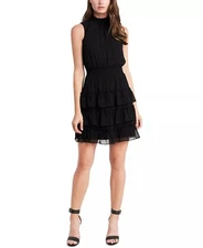 MSK Smocked Tiered Dress Black Petite Size PXL $79