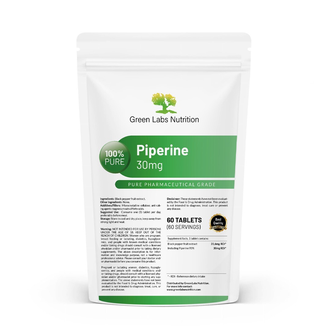 Extracto de fruta de pimienta negra, tabletas de piperina de 30 mg