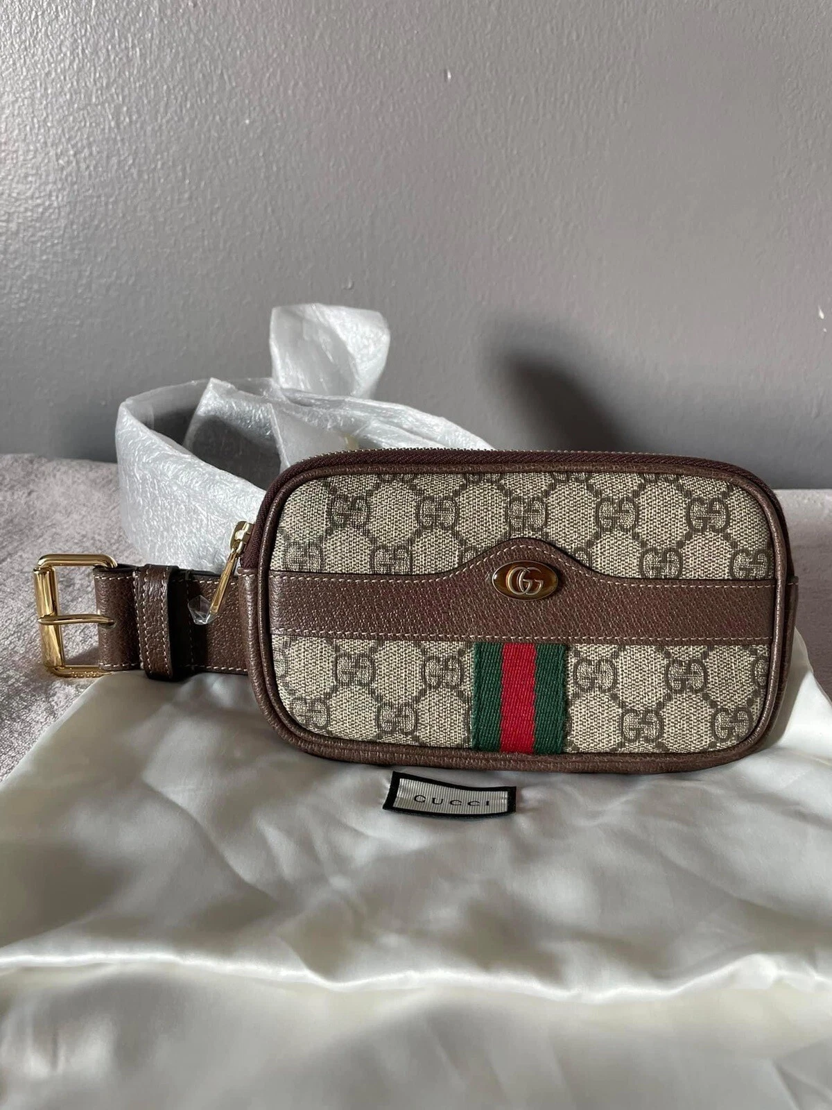Sac ceinture Gucci Ophidia GG toile enduite mini marron taille 85•34 neuf