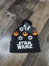 Beanie Cap - Star Wars - Logo Black Cuff Pom Hat License New