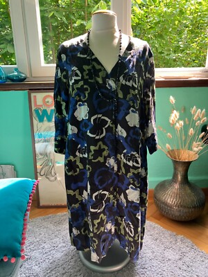 Emilia Lay - Kleid Seide Baumwolle 42 schwarz mit Blumenmuster sehr gut erhalten