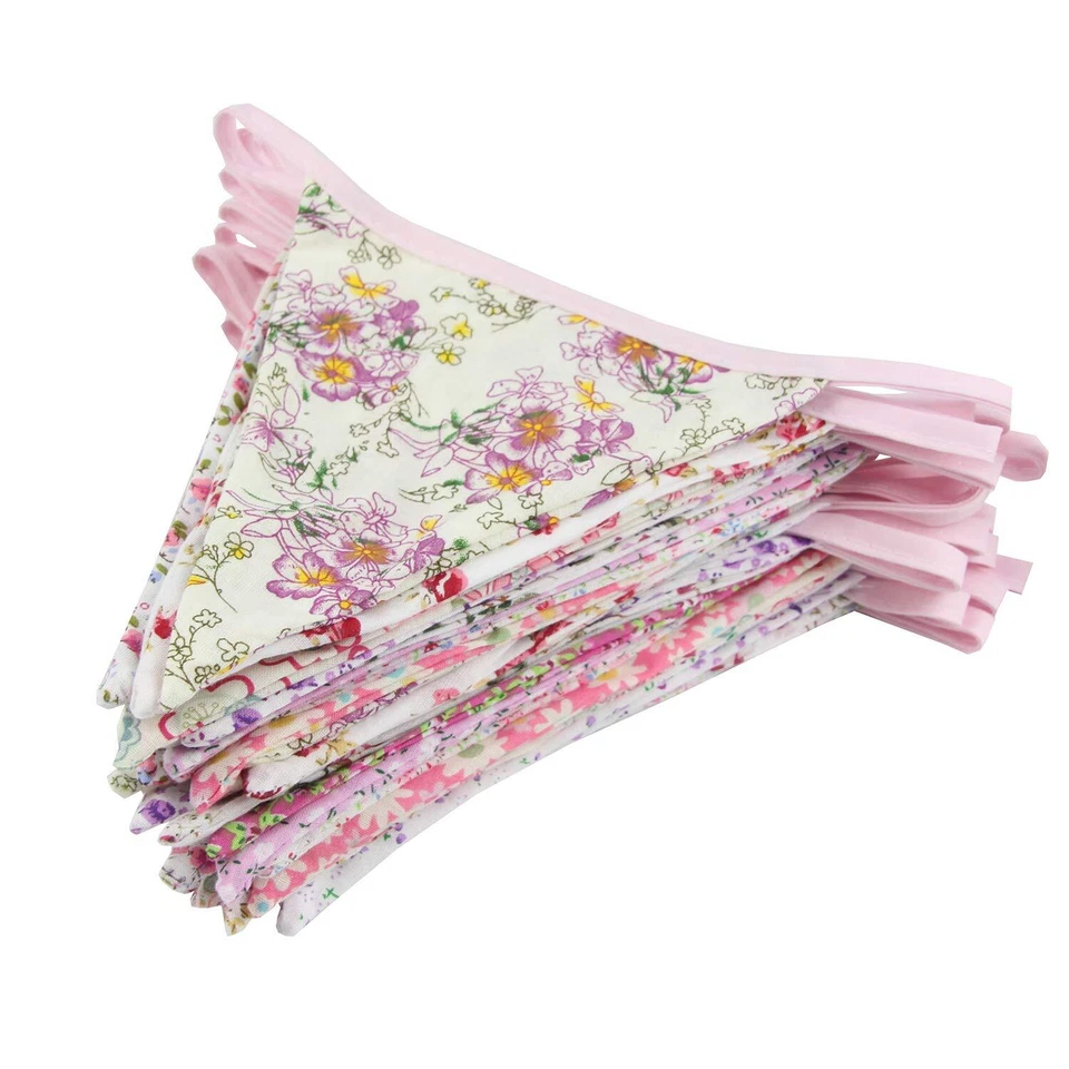 Banderín triangular de 10 M/32 pies, 36 piezas banderas de tela de algodón banderines guirnaldas... Foto 4 de 4