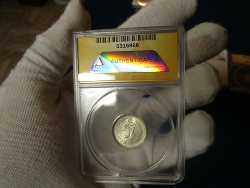 1945 British India 1/4 Rupee Population of 2 , Highest ANACS Grade AU58 - Picture 7 of 7