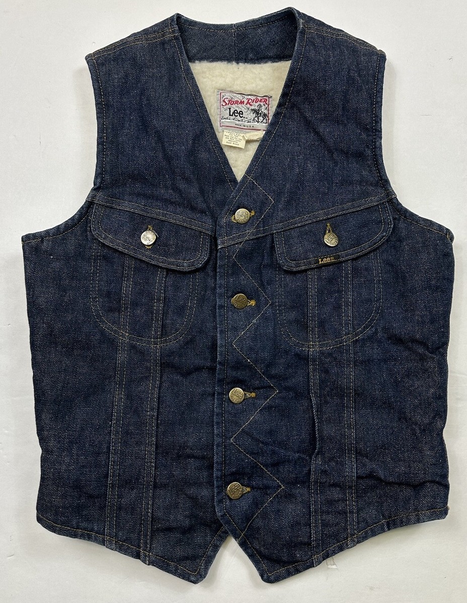 Vintage LEE Storm Rider Dark Denim Sherpa Lined Vest MADE IN