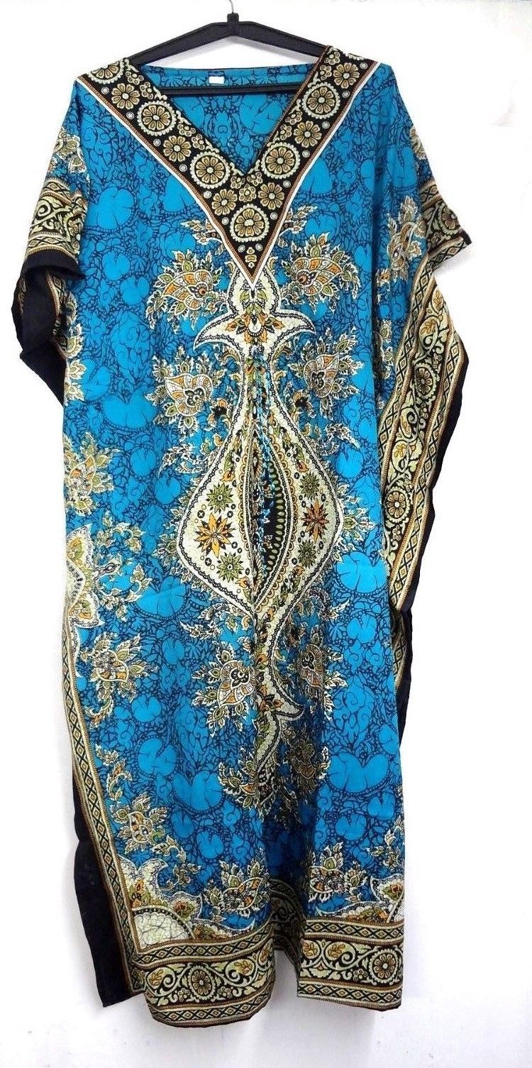 Women's Kaftan Maxi Dress Long Loose Hippy Boho Casual Caftan Tunic Night-Dress