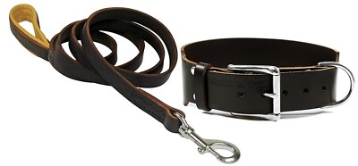 Dean & Tyler 26  Premium Leather Dog Collar + Leash Large Brown w/ Nickel SS