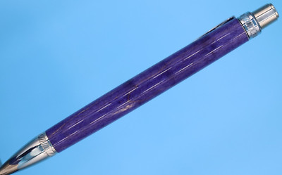 Blade Button Click Ballpoint Pen Nickel Finish with Dyed Stabilized Curly Maple
